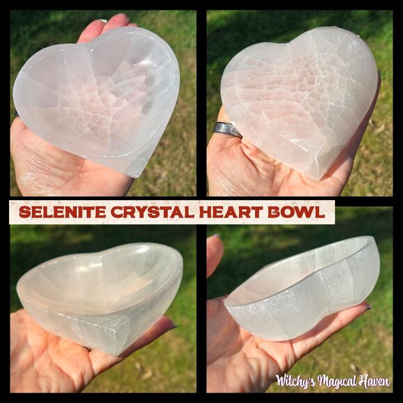 Selenite Crystal Cleansing Heart Bowl - Free 3 Surprise Crystals - Picture 3 of 7